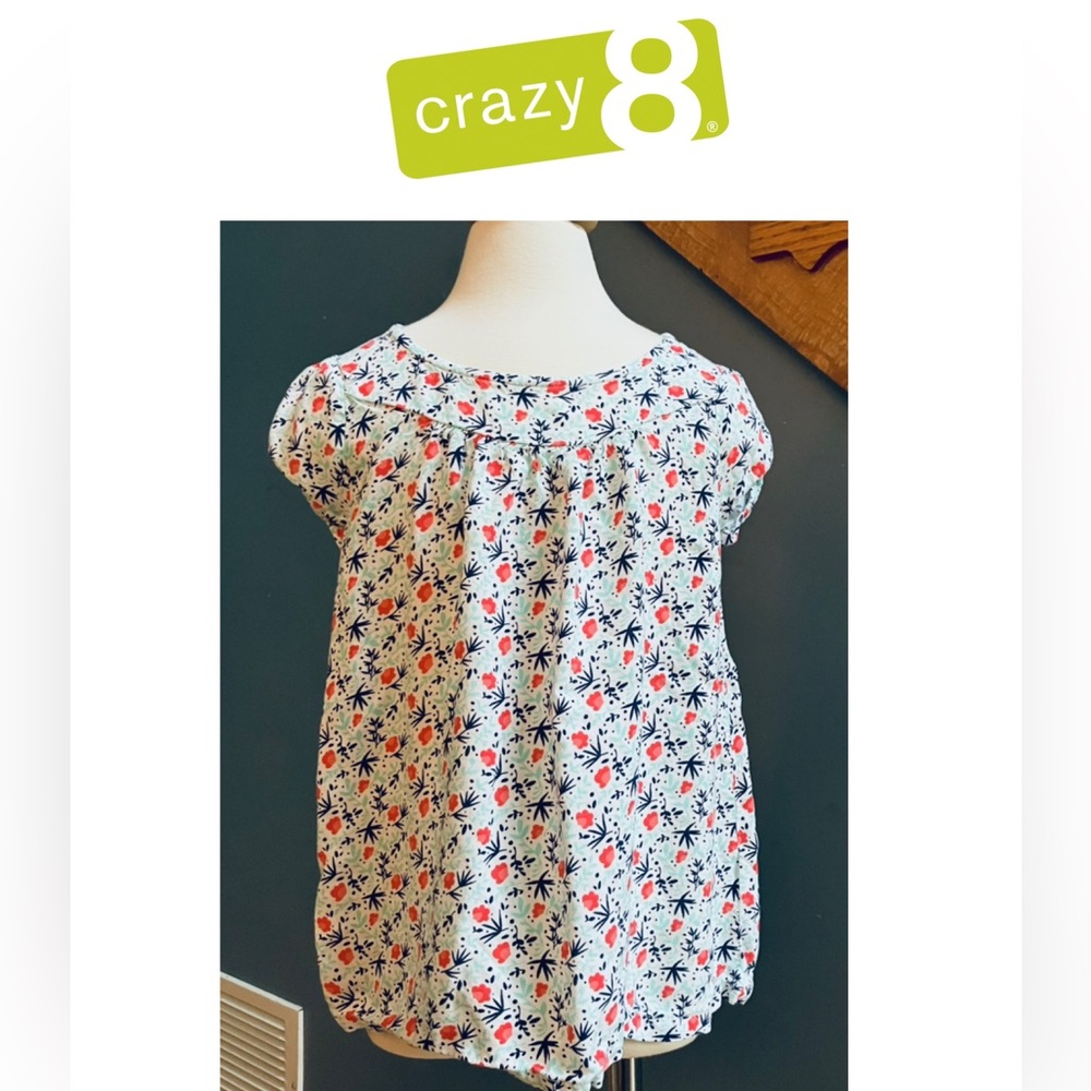 Crazy 8 Floral Girl Top with Red and Blue Accents size 5